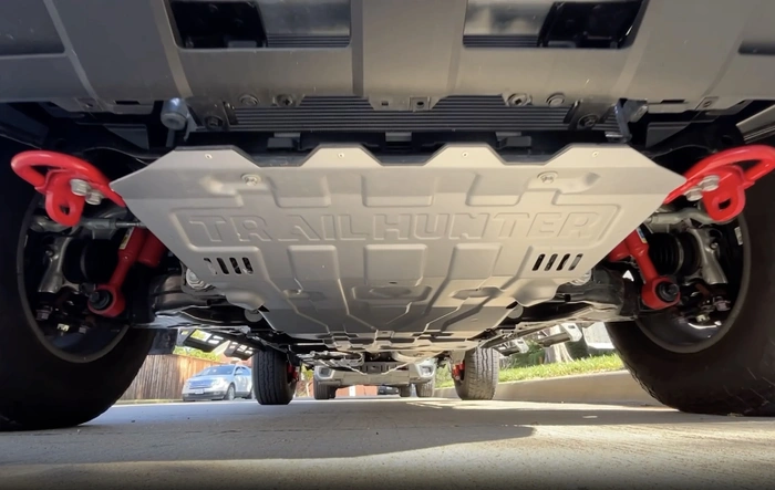 OEM Trailhunter steel skid plates (front, rear, transfer case) install & part numbers for 2025 4Runner Off-Road Premium ORP