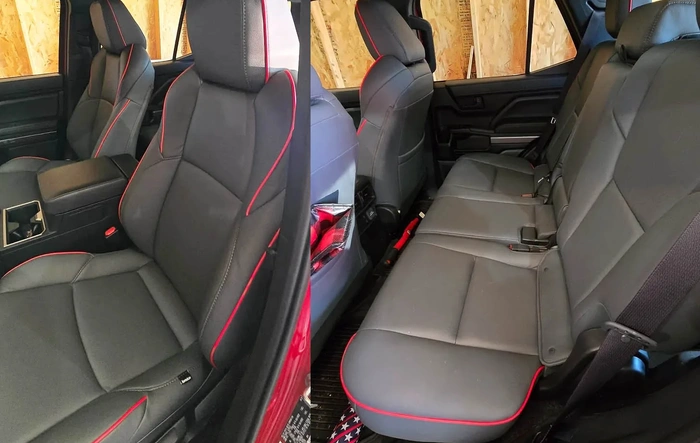 Katzkin Leather Seats (Charcoal w/ Red Piping) installed in Supersonic Red 4Runner